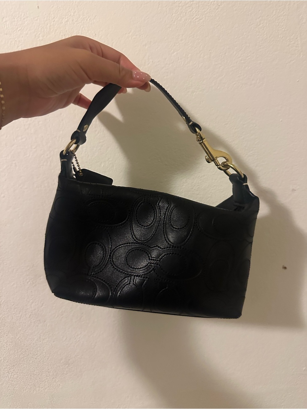 Coach Black Embossed Leather Mini Shoulder Bag with Gold Hardware